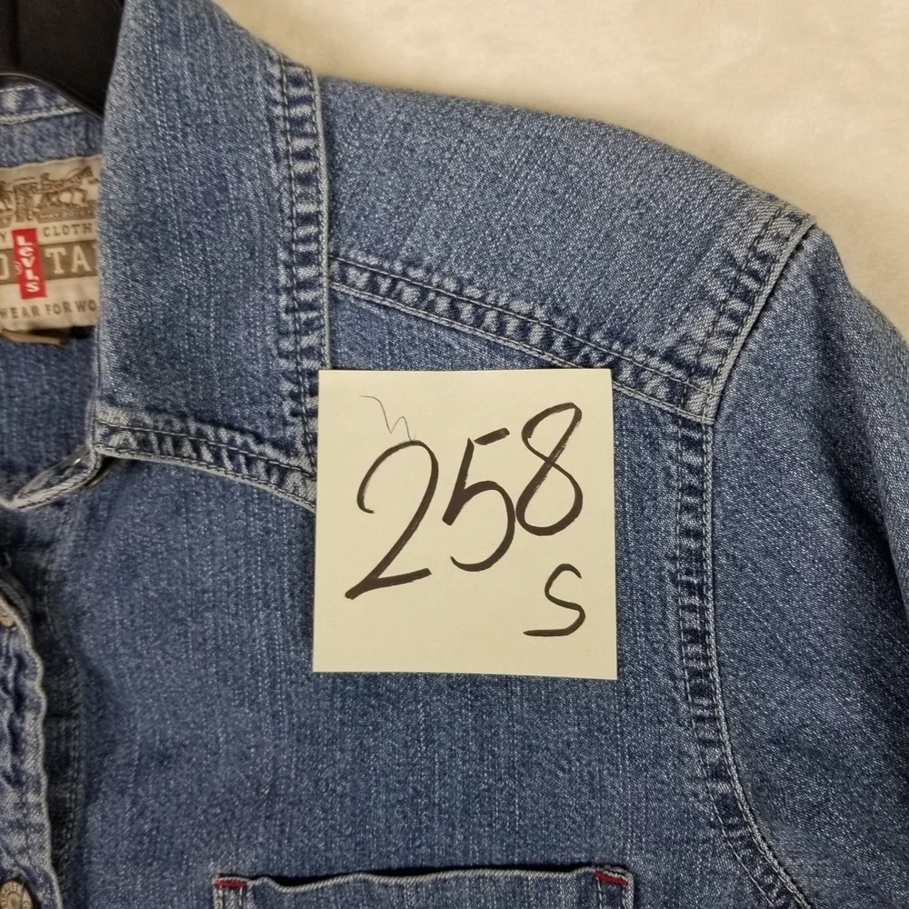 Levi's Denim Shirt Men Size M Blue Red Tab Western Long Sleeve Button Up 258s